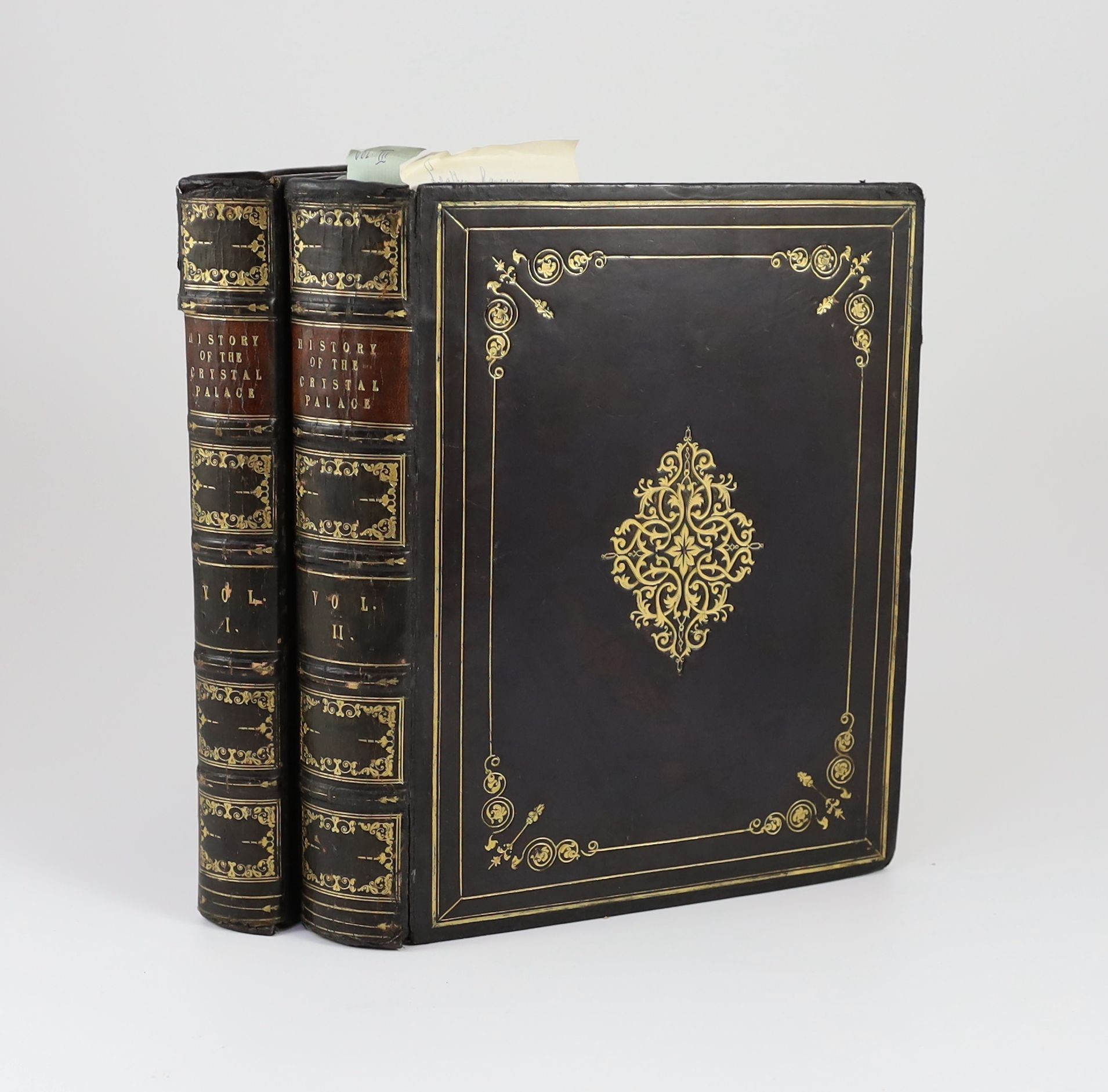 Tallis, John & Co., - History and Description of the Crystal Palace, 3 vols in 2, morocco gilt by John Waterer, tear to frontis repaired, London, [1851-54], together with, ‘’The Crystal Palace Penny Guide’’, 4to, 10pp.